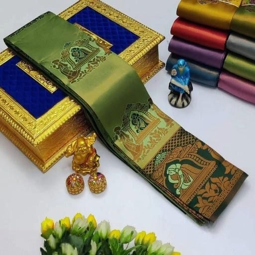 Woman's Pattu Silk Kanjivaram Style Woven Festival & Party Wear Saree with Unstitched Blouse