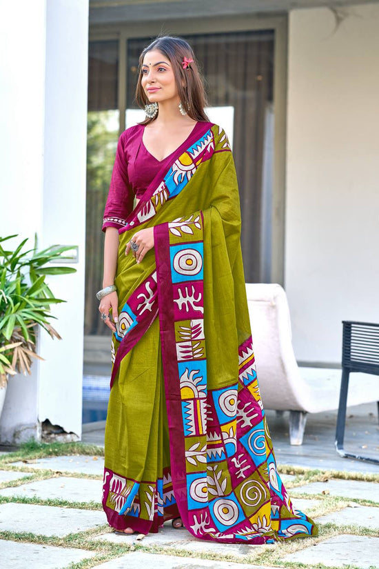 Block Pattern Printed Mulmul Cotton Saree