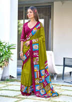 Block Pattern Printed Mulmul Cotton Saree