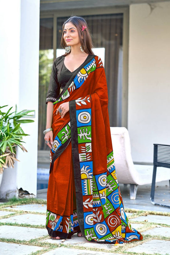 Block Pattern Printed Mulmul Cotton Saree