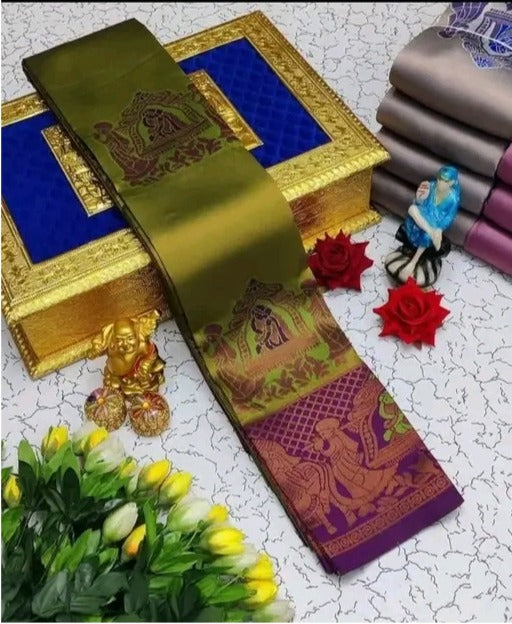 Woman's Pattu Silk Kanjivaram Style Woven Festival & Party Wear Saree with Unstitched Blouse