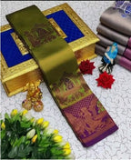 Woman's Pattu Silk Kanjivaram Style Woven Festival & Party Wear Saree with Unstitched Blouse