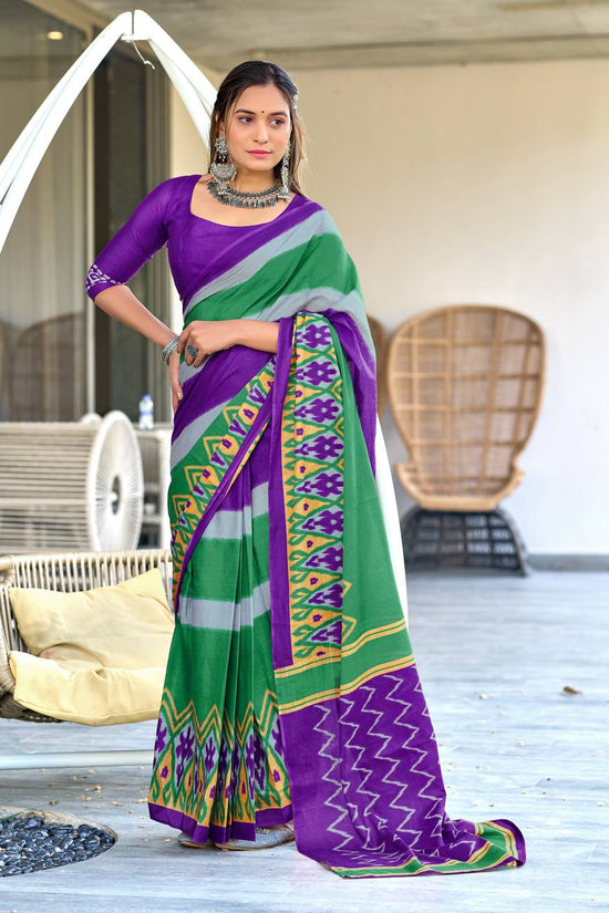 Mulmul Cotton Ikkat Hand Block Print Saree