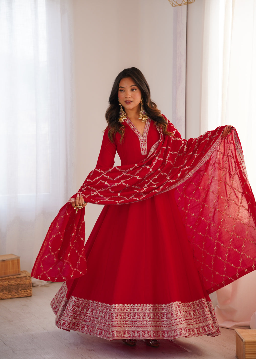 Premium Vichitra Silk Anarkali Gown with Dupatta