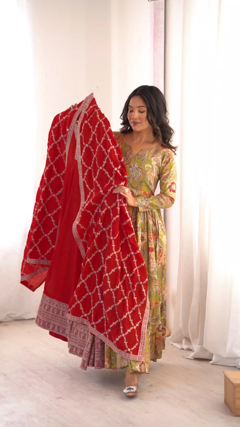 Premium Vichitra Silk Anarkali Gown with Dupatta