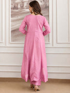 Embroidery Vichitra Silk Anarkali Kurta Pant Set With Dupatta