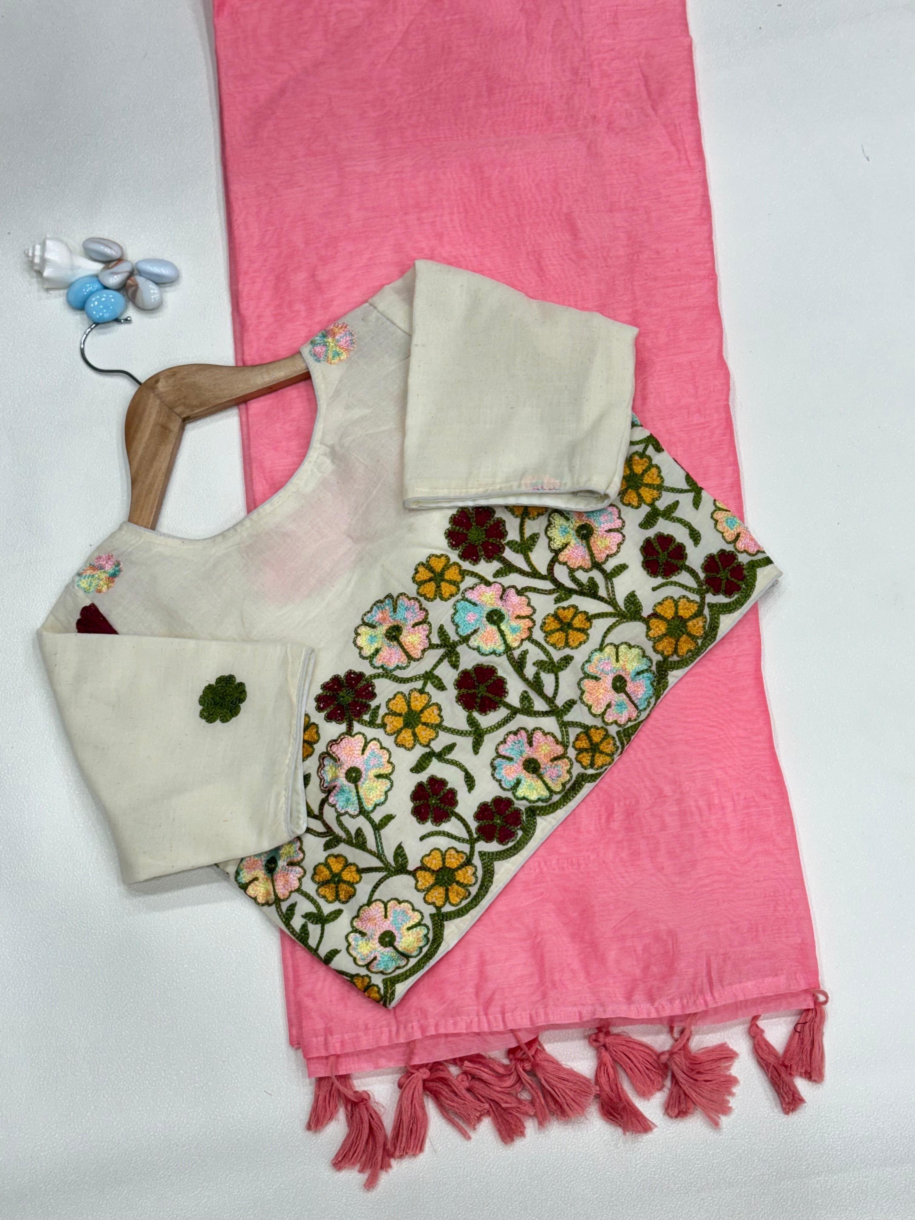 Chanderi Saree & Heavy Multi-Work Embroidered Stitch Blouse Set