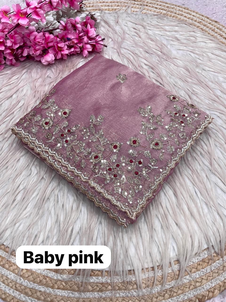 Soft Chiffon Saree With Embroidery Sequence Butti Work