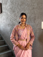 Heavy Chinon Jacket Saree With Blouse and Cording Embroidered Work