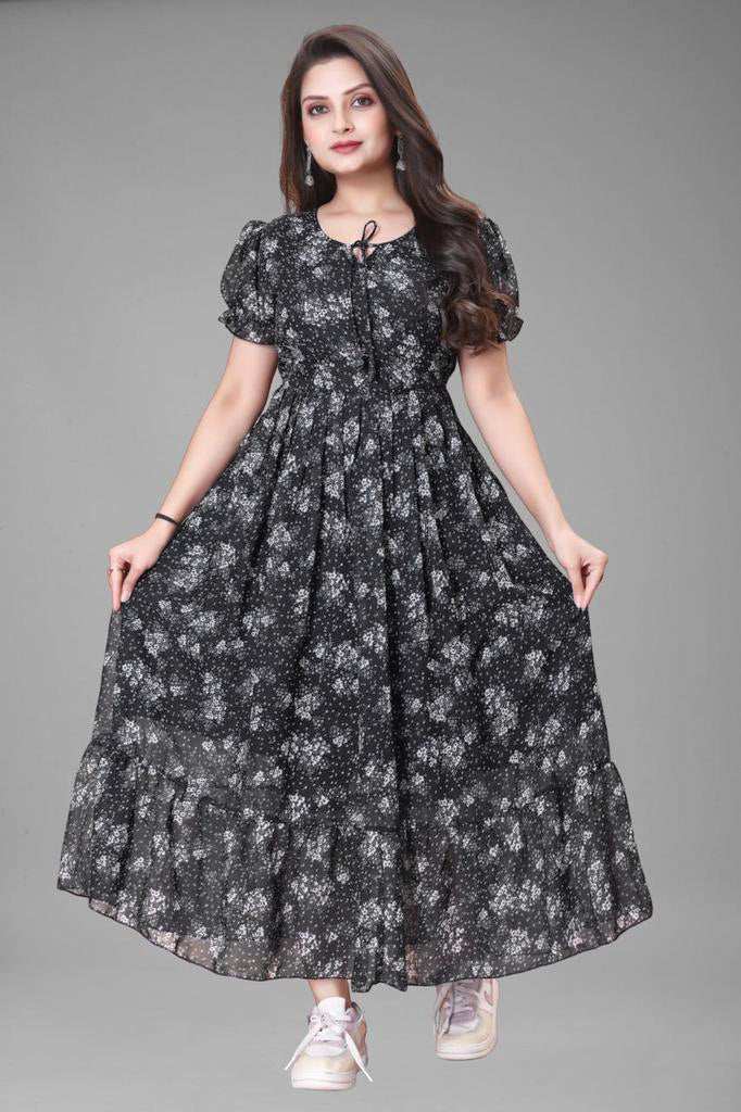 Elegant Georgette Maroon Fit and Flare Dress for Women