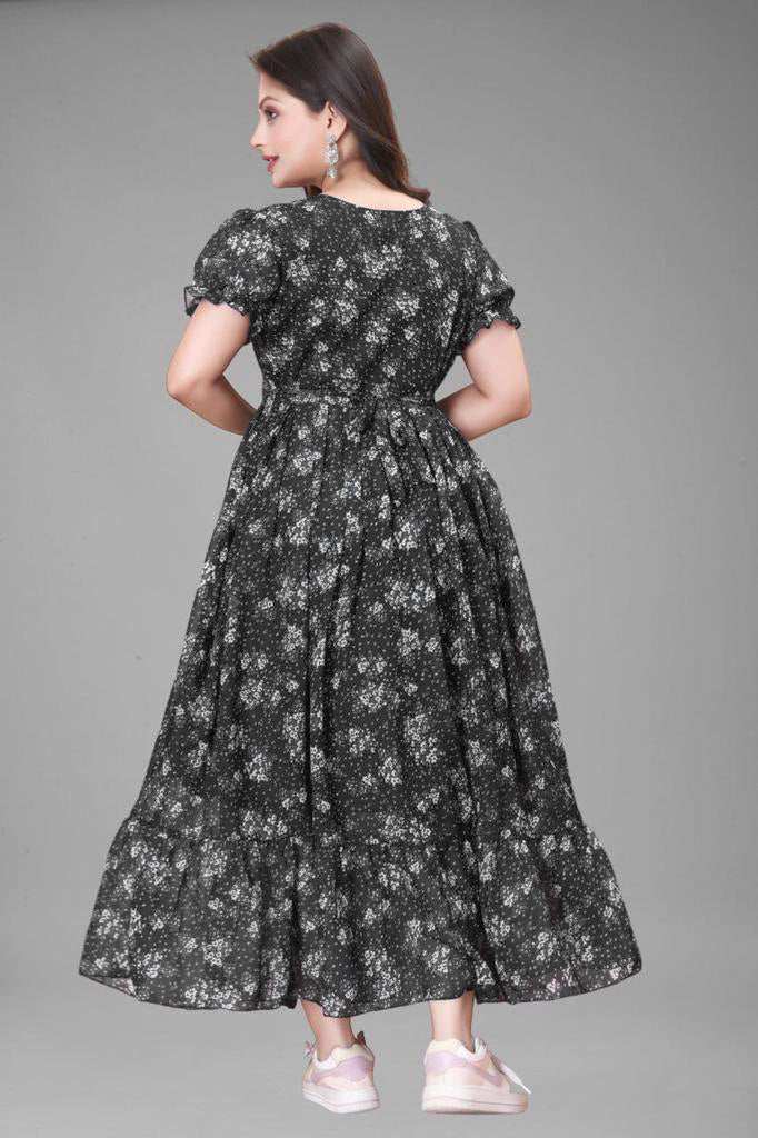 Elegant Georgette Maroon Fit and Flare Dress for Women