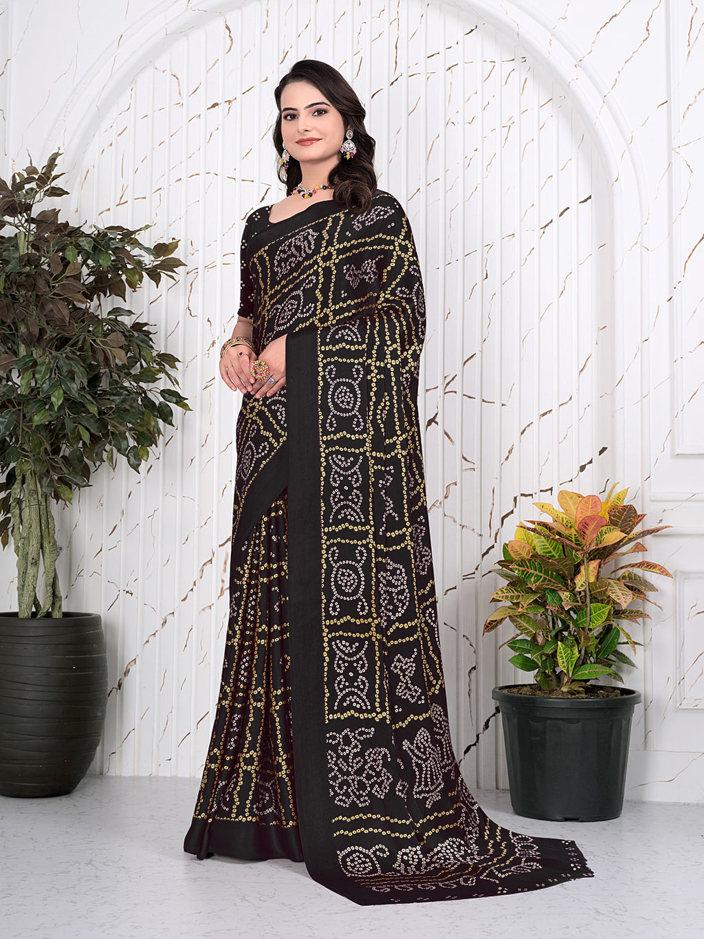 Bandhani Printed Satin Silk Saree for Party Look