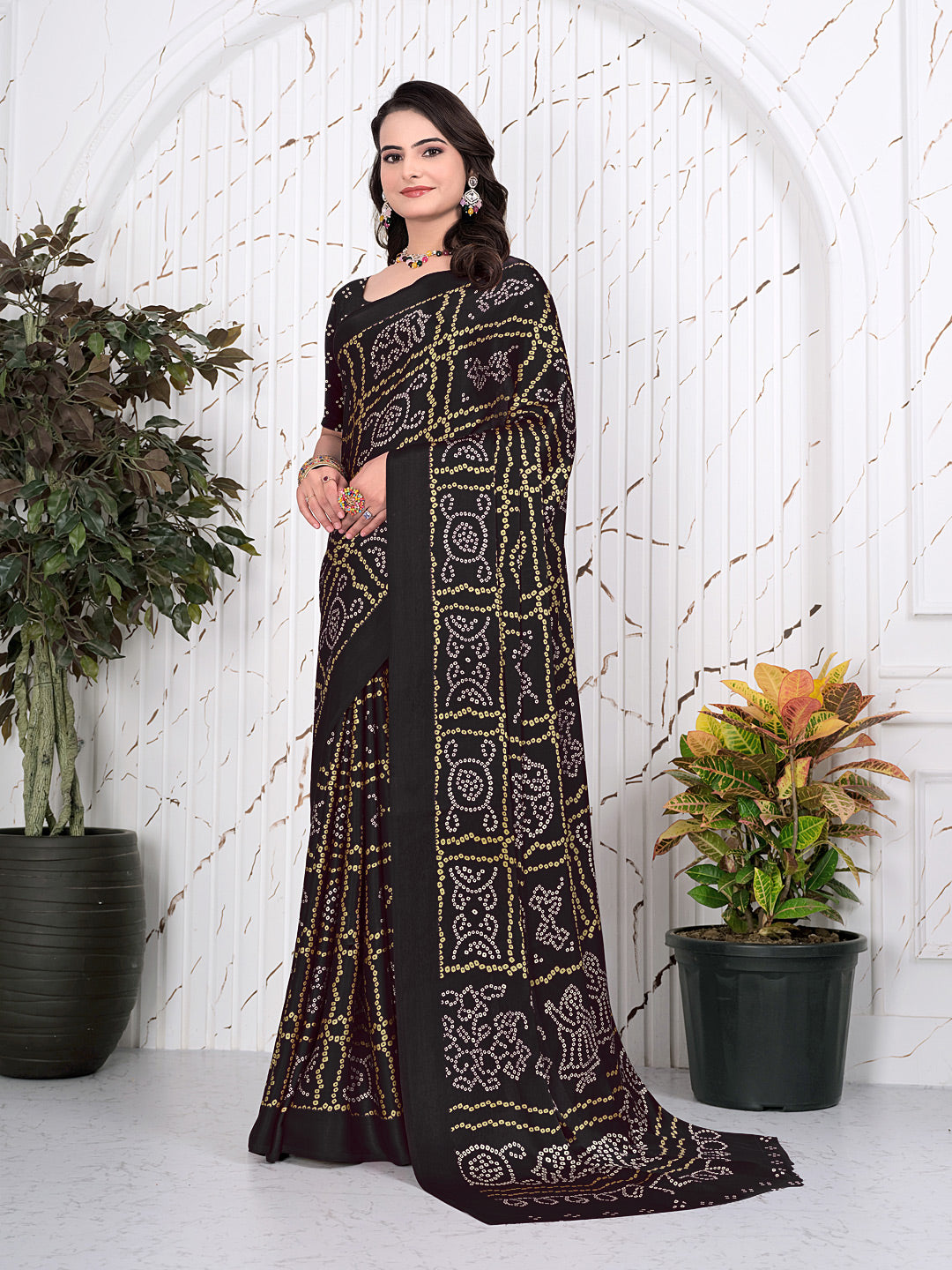 Bandhani Printed Satin Silk Saree for Party Look