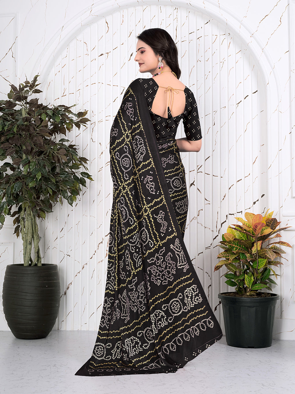 Bandhani Printed Satin Silk Saree for Party Look