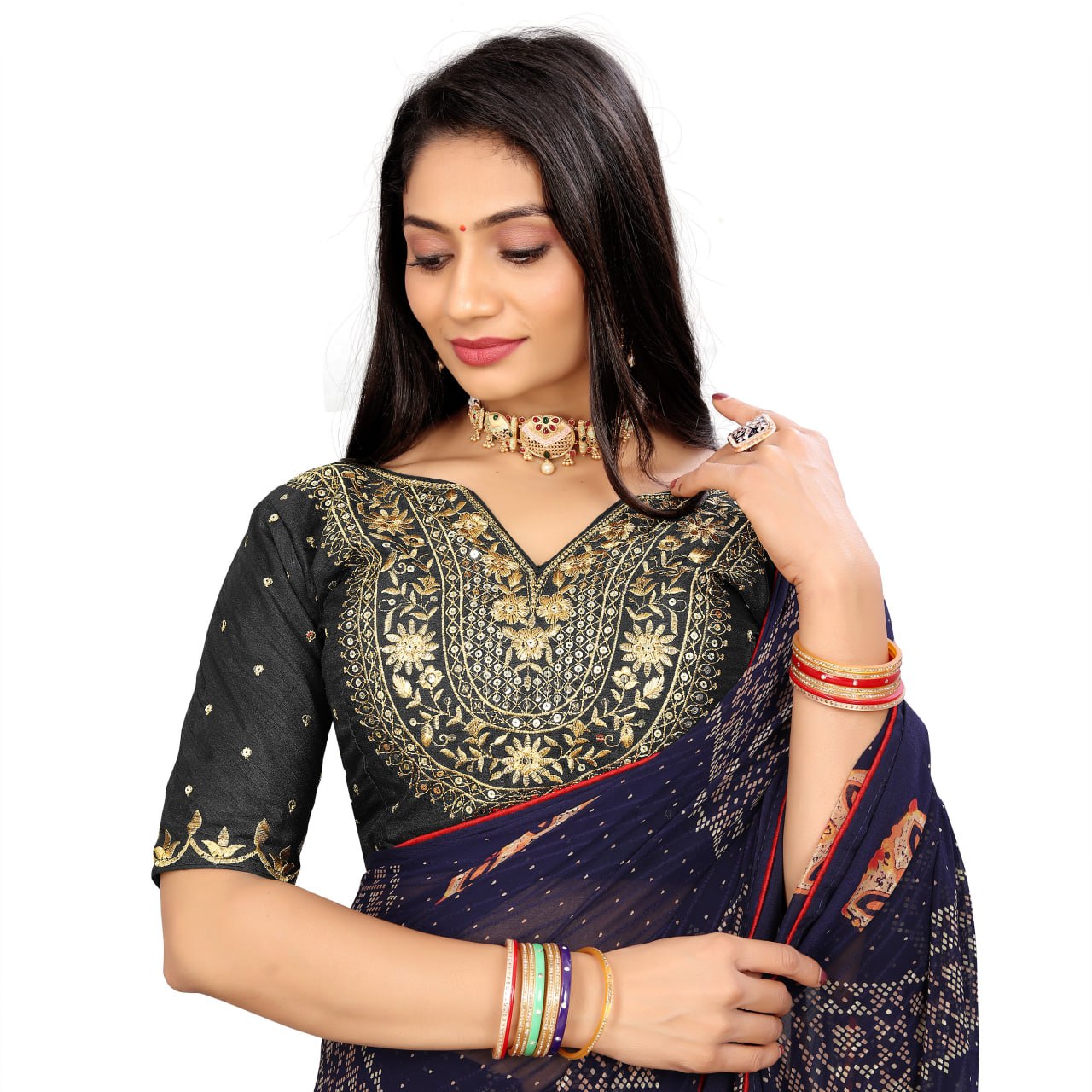 Vichitra Silk Embroidered Blouse