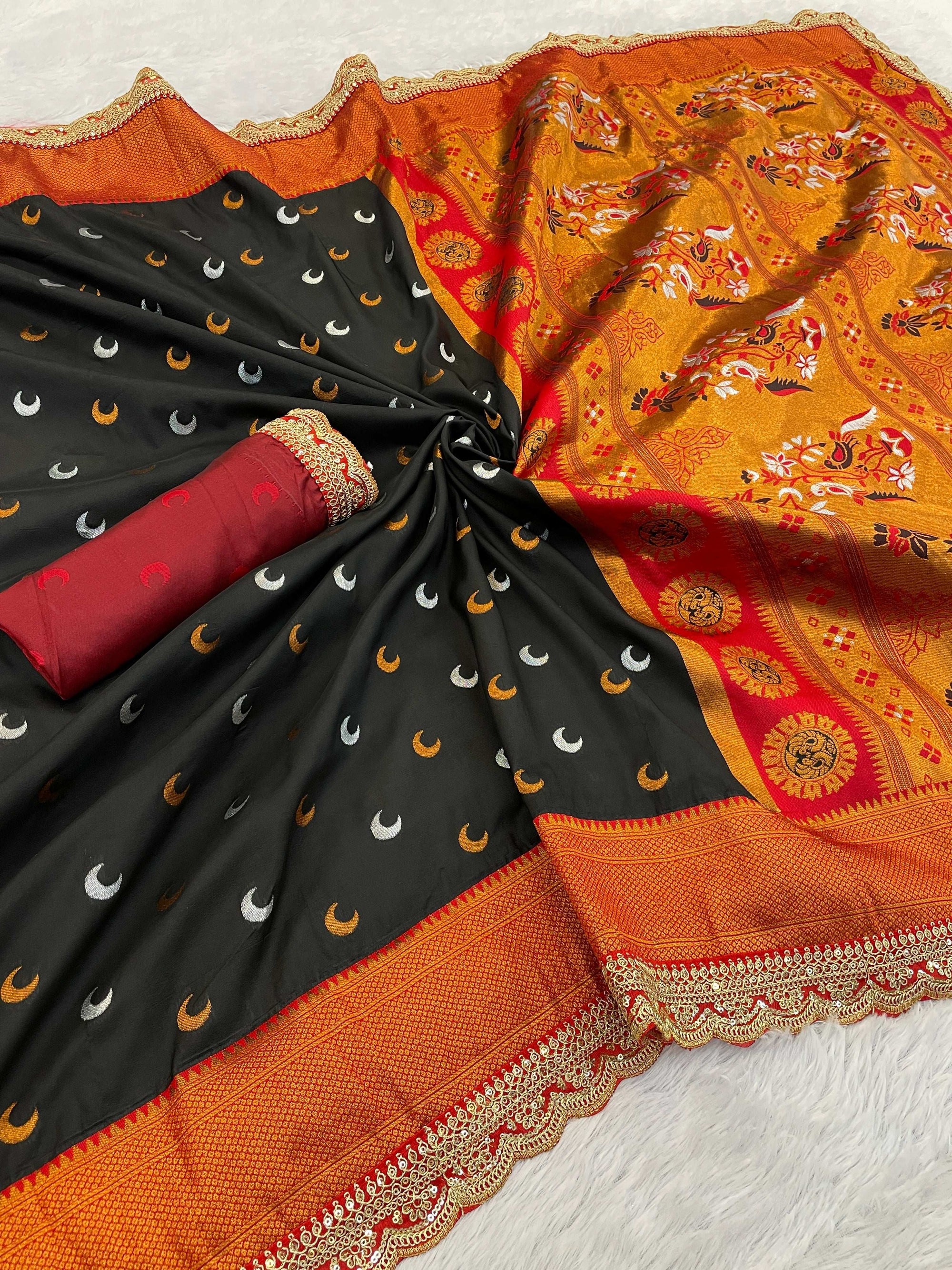 Paithani Pure Silk Embroidery Lace Border Saree
