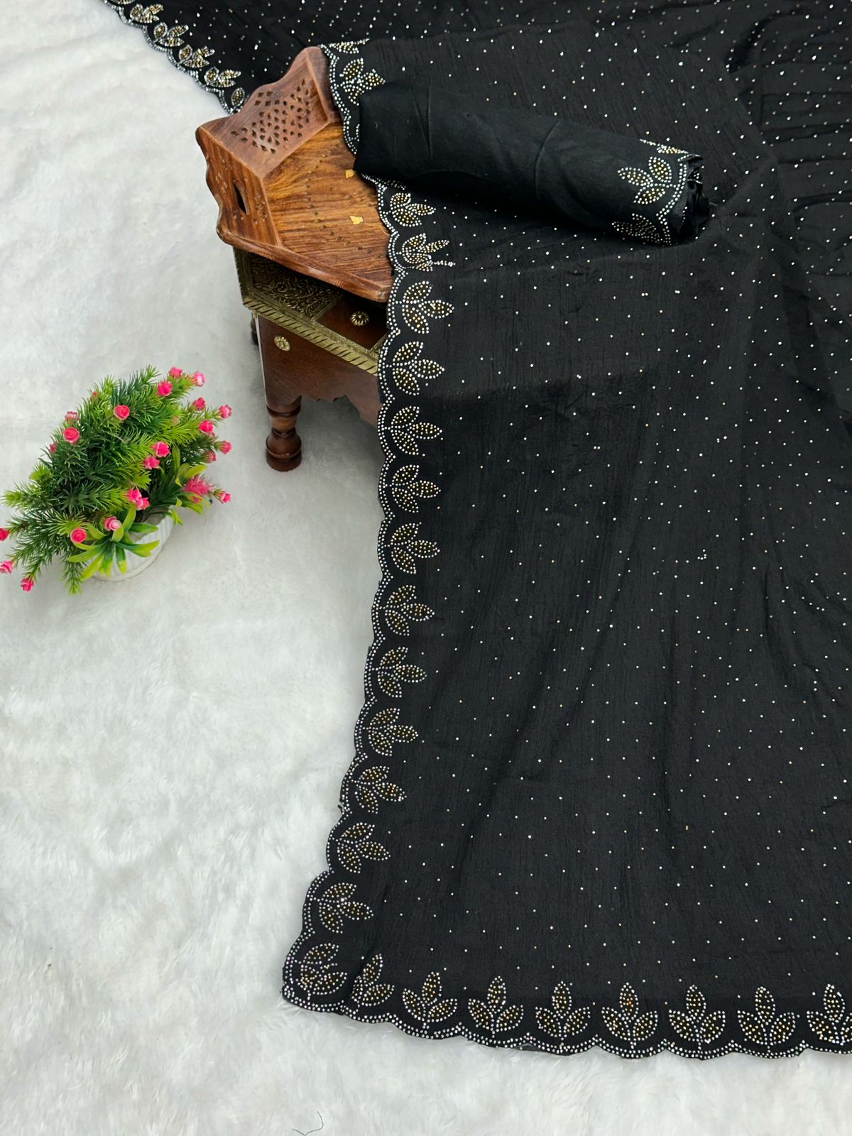 Chinon Crush Silk Saree with Siroski Diamond Work