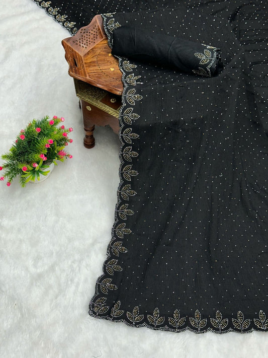 Chinon Crush Silk Saree with Siroski Diamond Work