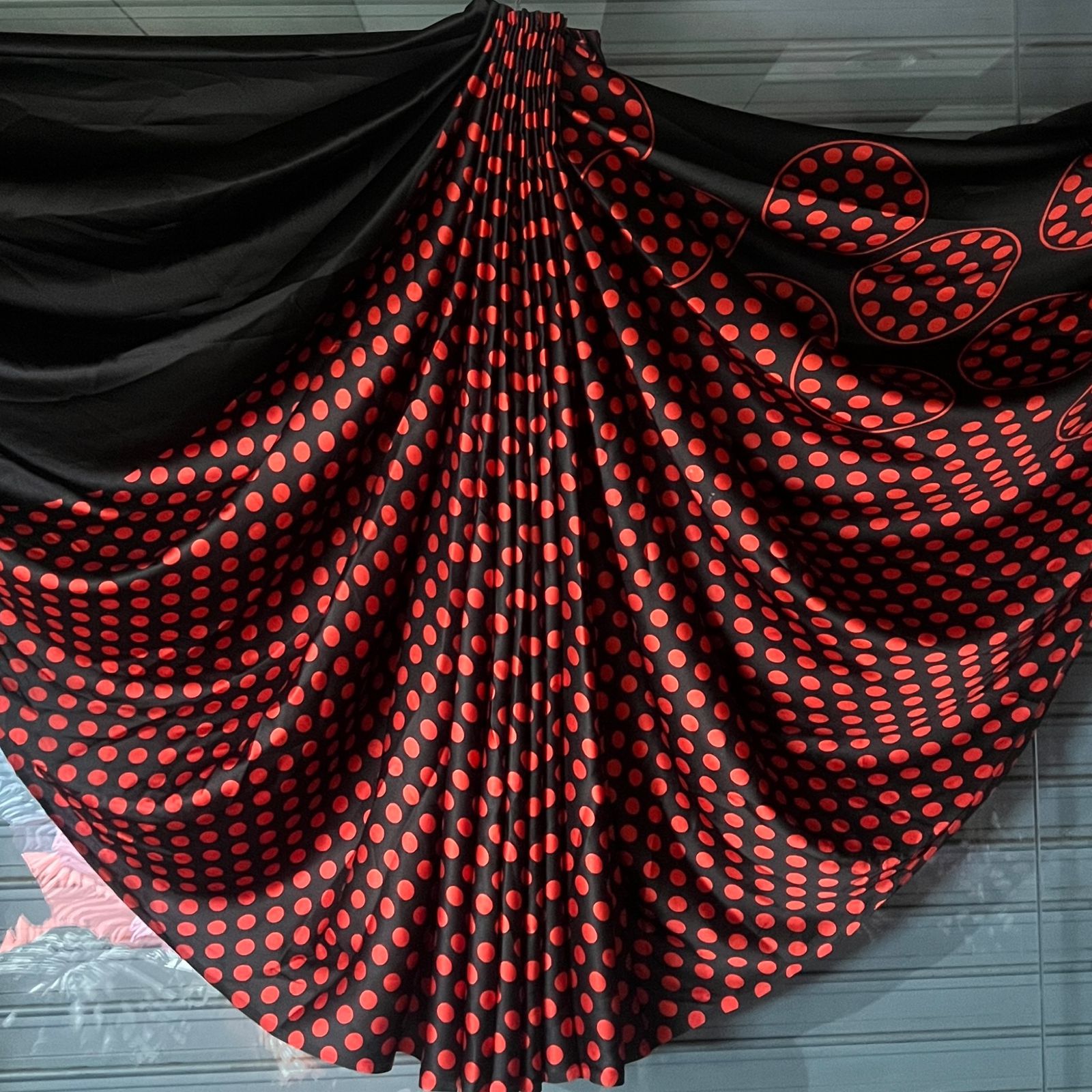 Polka Dot Printed Satin Silk Saree with Smooth Glossy Finish