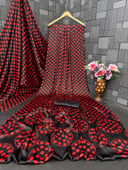 Polka Dot Printed Satin Silk Saree with Smooth Glossy Finish