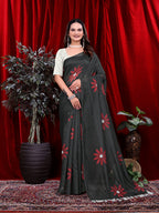 Ready To Wear Floral Print Handloom Pure Linen Saree