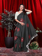Ready To Wear Floral Print Handloom Pure Linen Saree