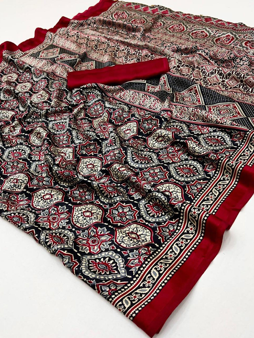 Soft Modal Silk Natural Ajrakh Printed Saree