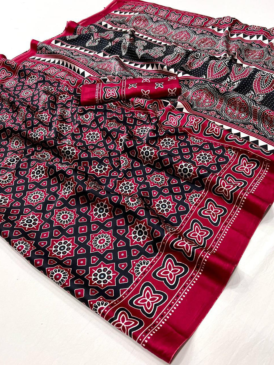 Soft Modal Silk Natural Ajrakh Printed Saree