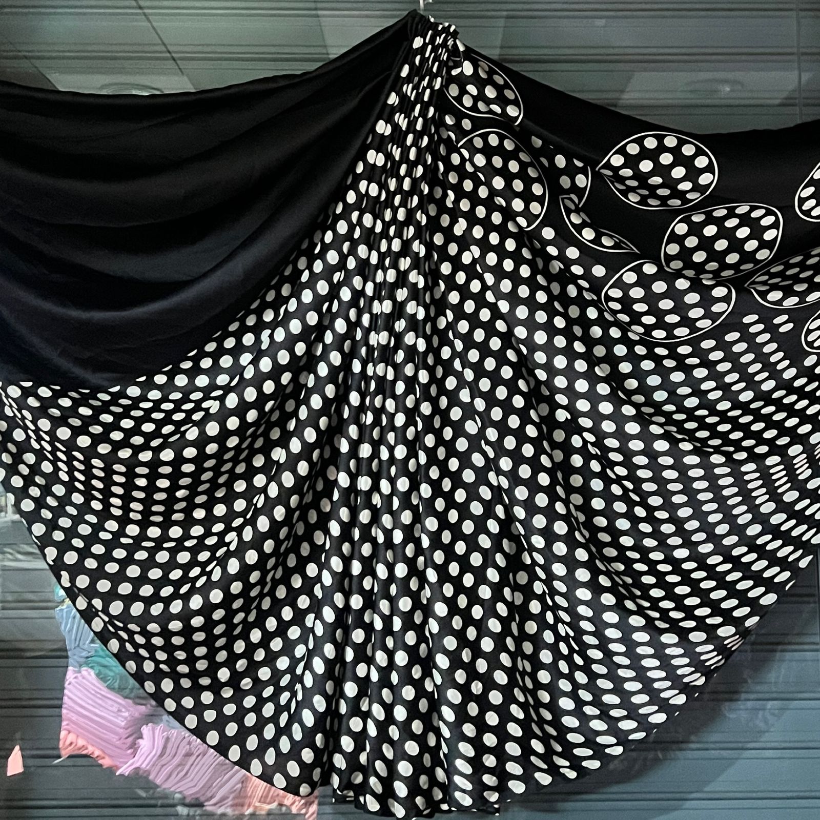 Polka Dot Printed Satin Silk Saree with Smooth Glossy Finish