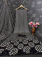 Polka Dot Printed Satin Silk Saree with Smooth Glossy Finish