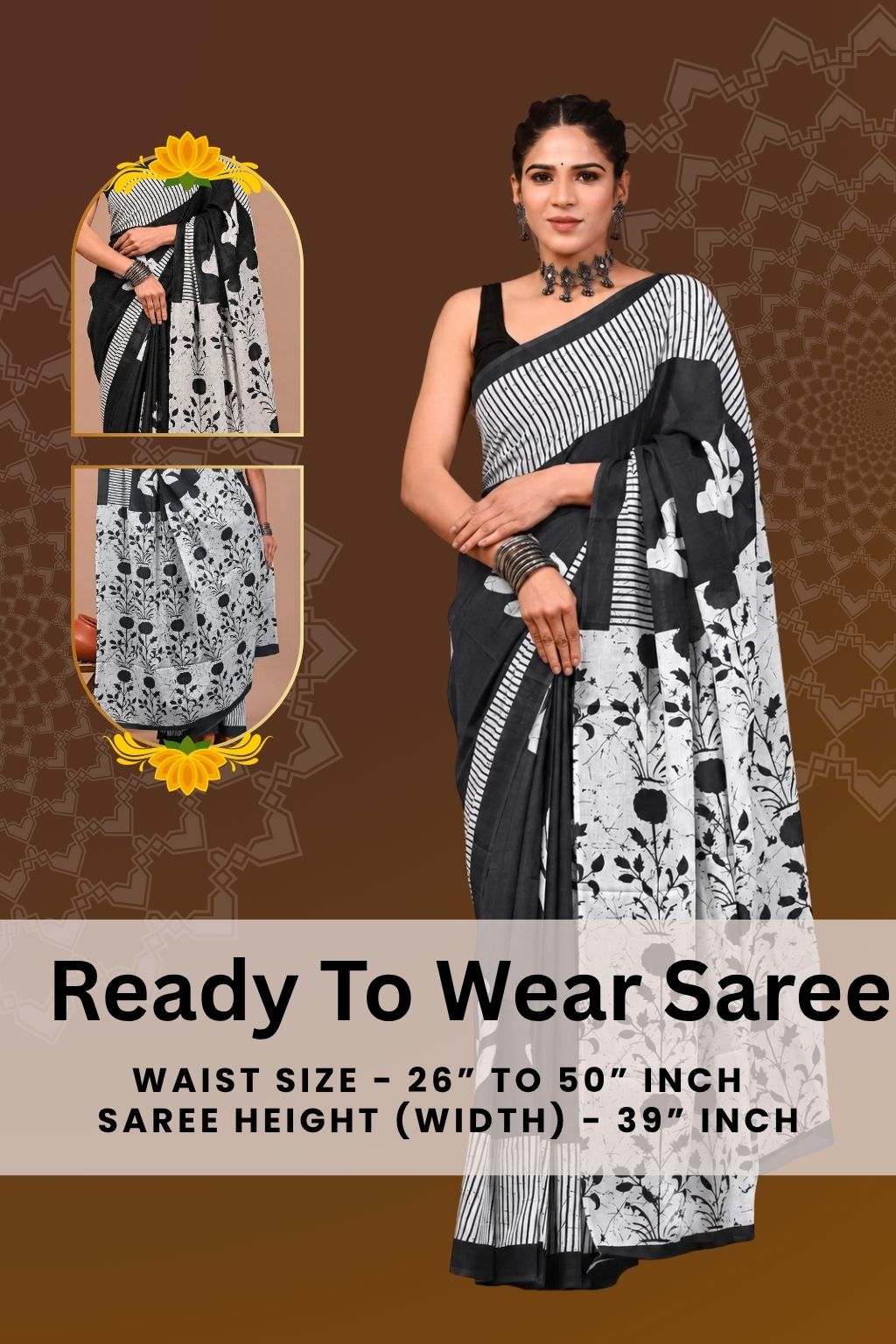 Ready to Wear Jaipuri Mul Cotton Saree for Women | Ikat Batik Printed Pre-Draped Saree
