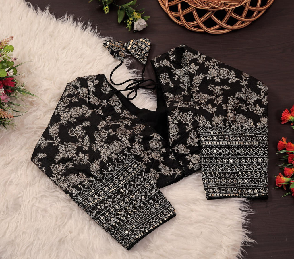 Pure Dola Silk Jacquard Embroidered Blouse