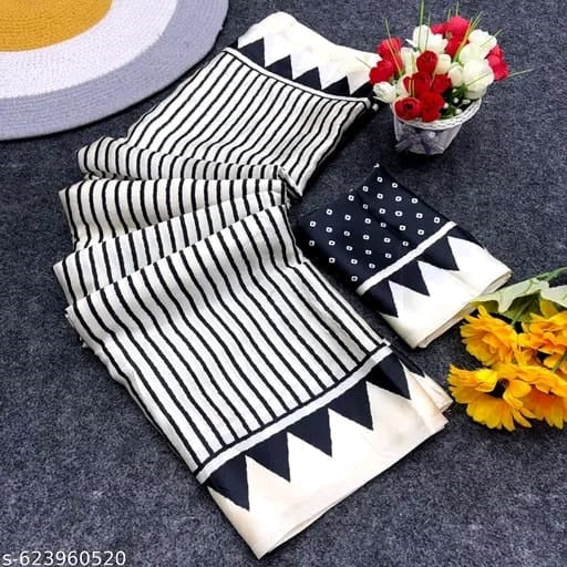 Crepe Silk Saree with Contemporary Geometric Stripes & Traditional Bandhani Print