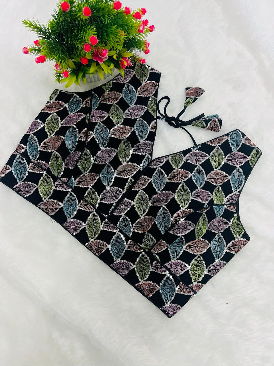 Embroidered Georgette Blouse with V-Neck