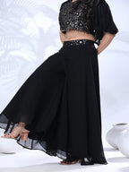 Georgette Floral Embroidered Sequined Crop Top with Palazzo