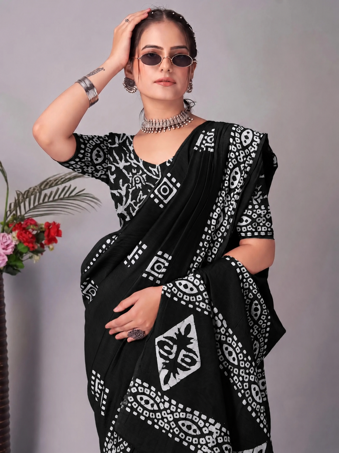 Mul Cotton Printed Saree for Women with Unstitched Blouse Piece