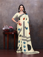 Crepe Silk Casual Wear Cream Color  Saree