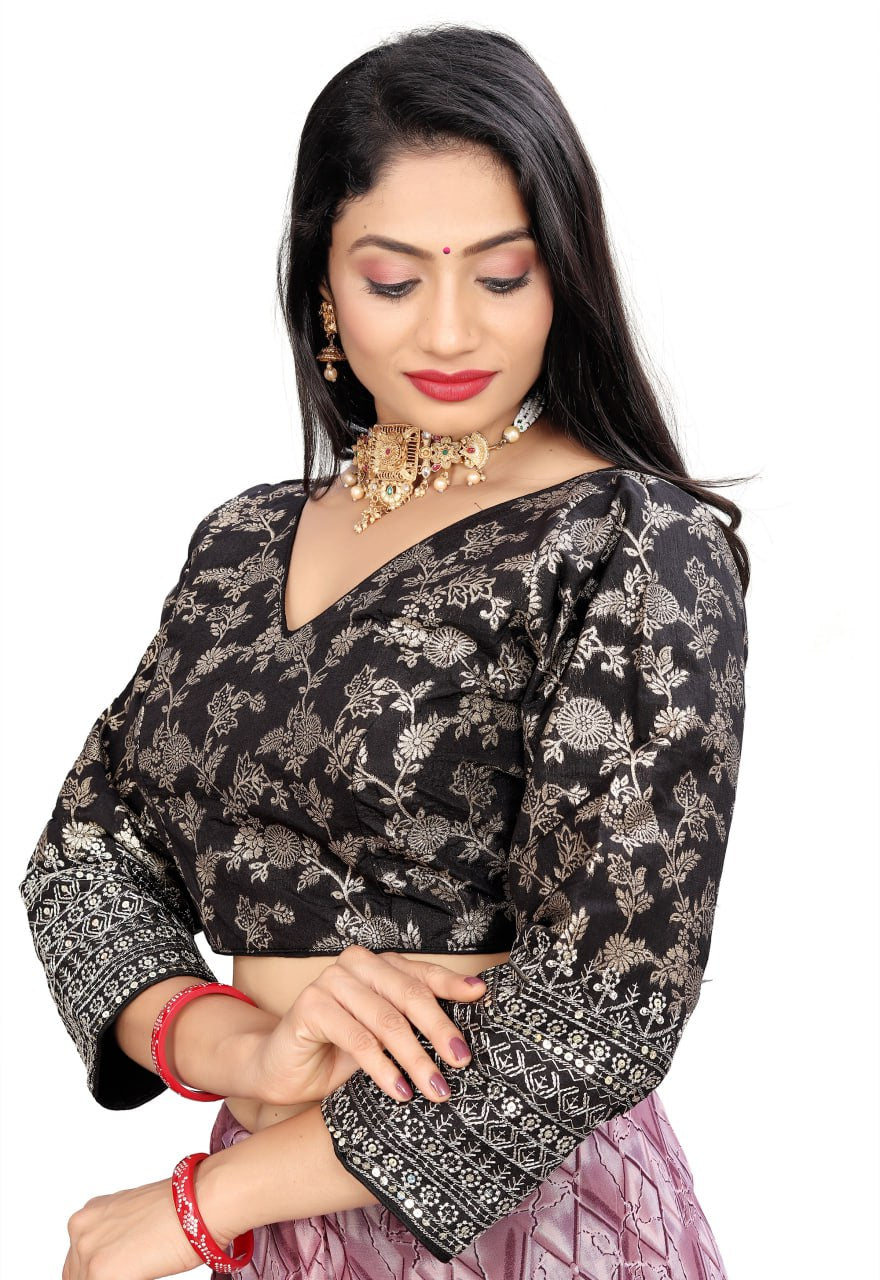 Pure Dola Silk Jacquard Embroidered Blouse