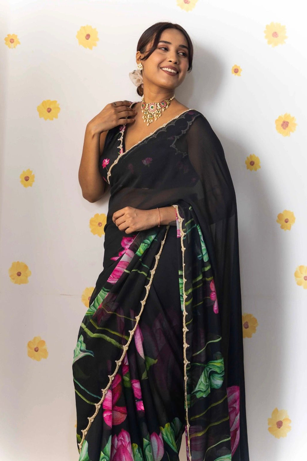 Soft Tabi Organza Floral Saree with Khatali Cut Dana & Moti Work