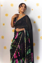 Soft Tabi Organza Floral Saree with Khatali Cut Dana & Moti Work