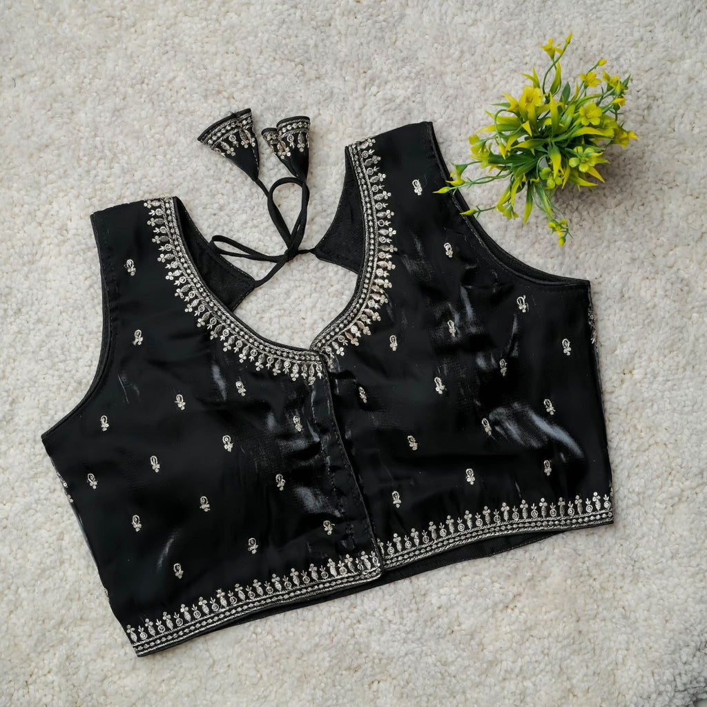 Readymade Jimmy Choo Fabric Embroidered Blouse with Front Hook & Back Tussels