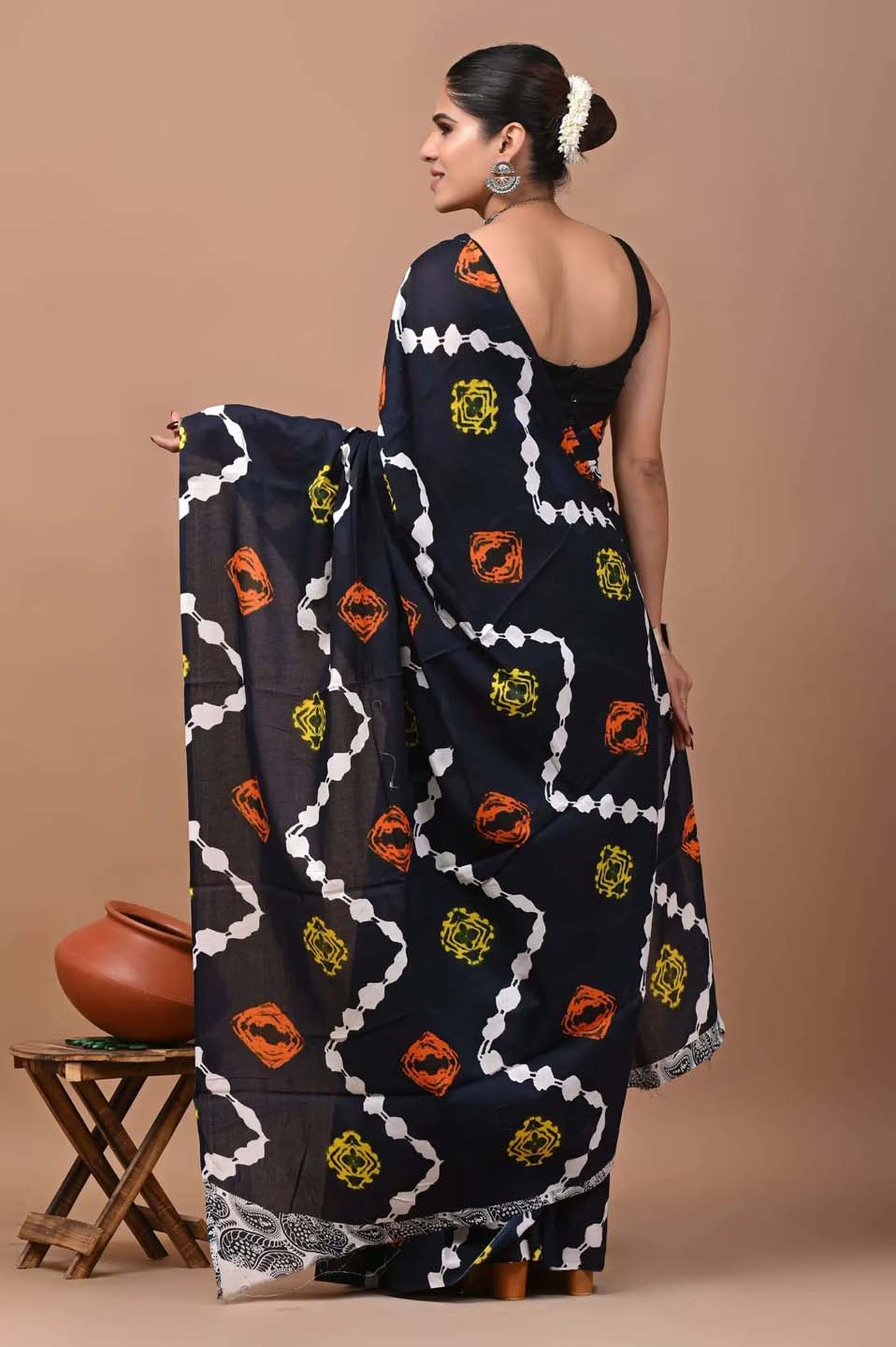 Ready to Wear Jaipuri Mul Cotton Geometric Printed Saree for Women