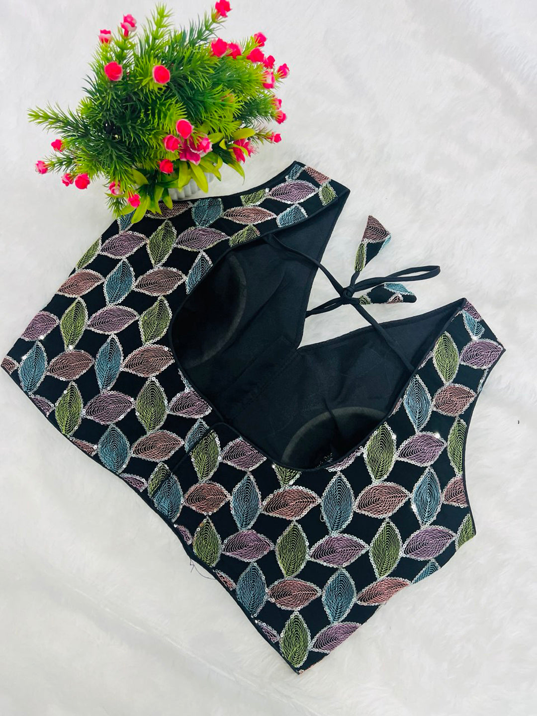 Embroidered Georgette Blouse with V-Neck