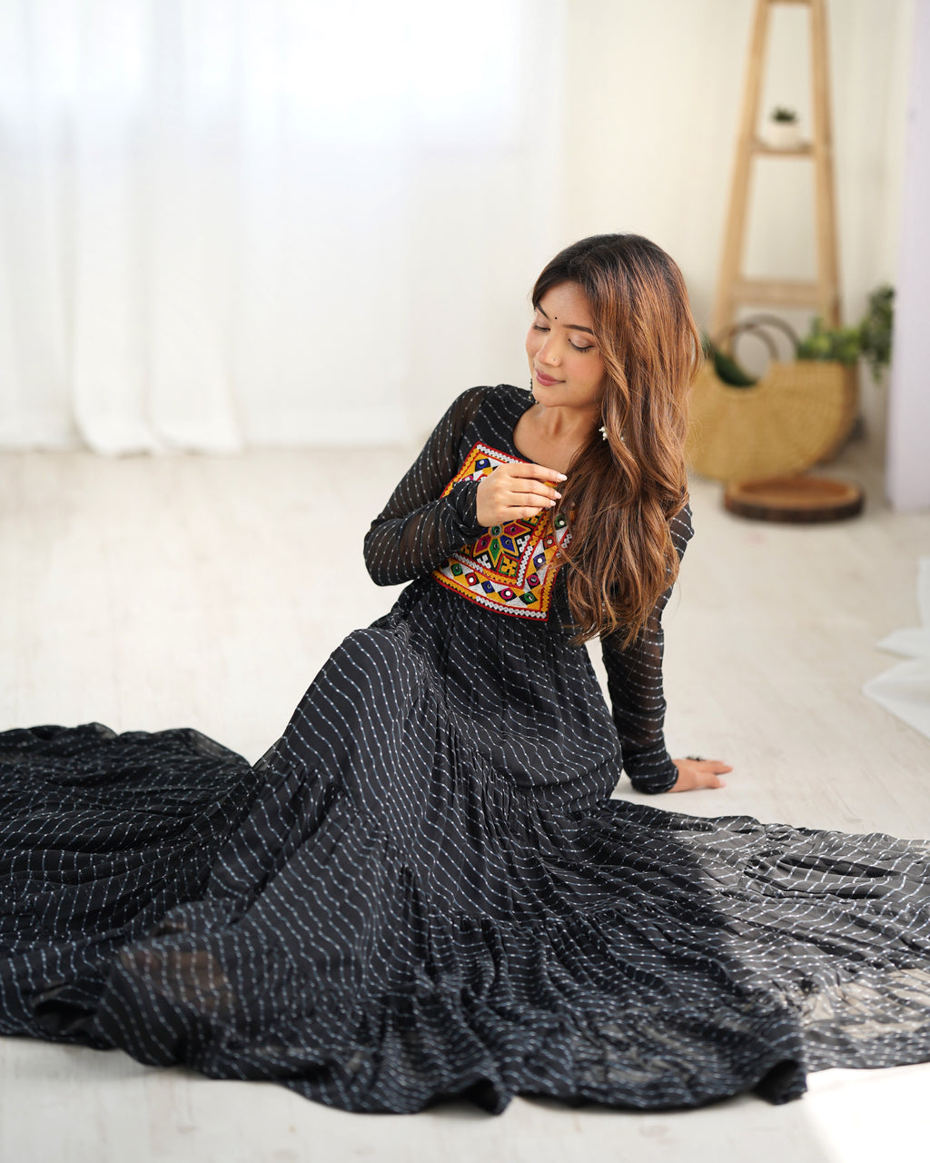 Pure Soft Fox Georgette Laheriya Print Fully Flared Anarkali Gown
