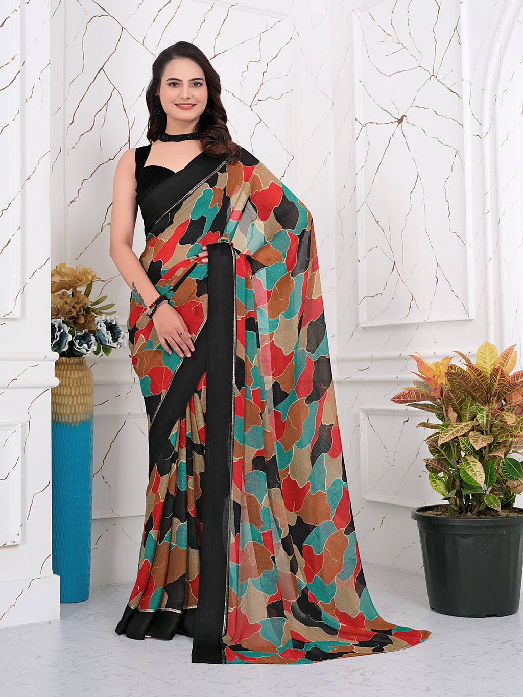 Instant Glam: Pre-Pleated Chiffon & Satin Patta Saree