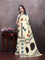 Crepe Silk Casual Wear Cream Color  Saree