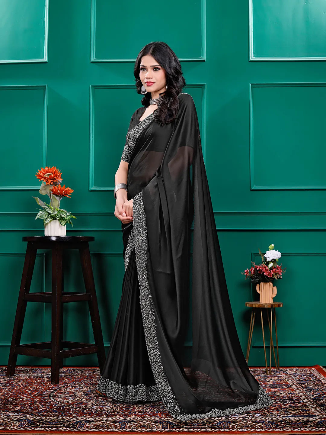 Silk  Siroski  Diamond Lace Work Saree