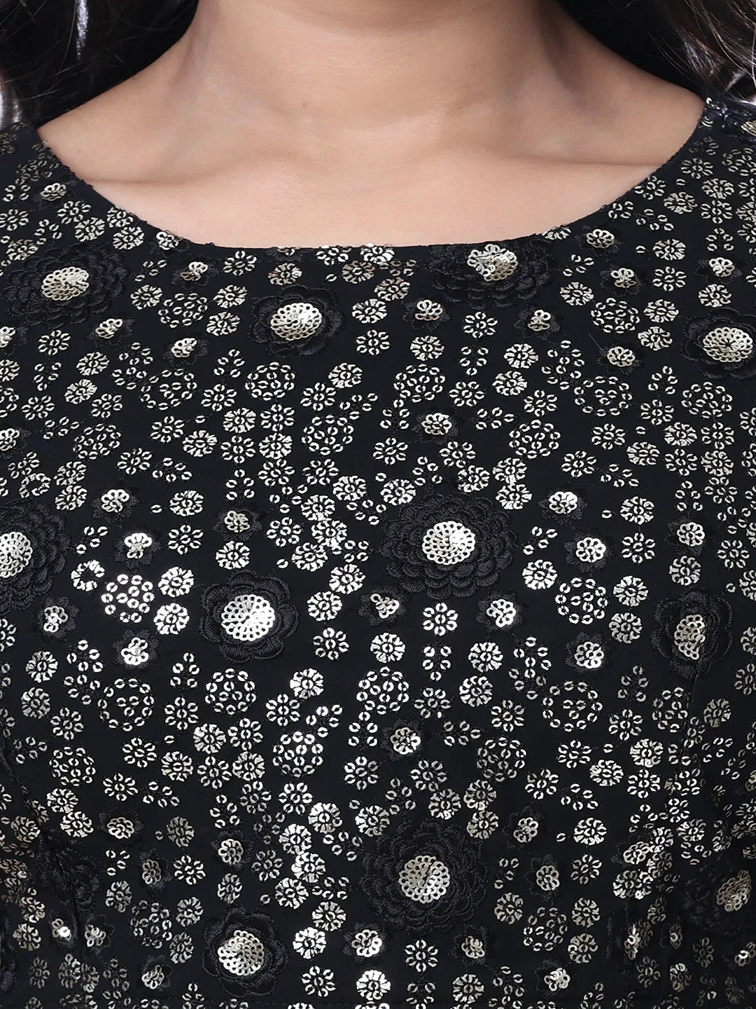 Georgette Floral Embroidered Sequined Crop Top with Palazzo