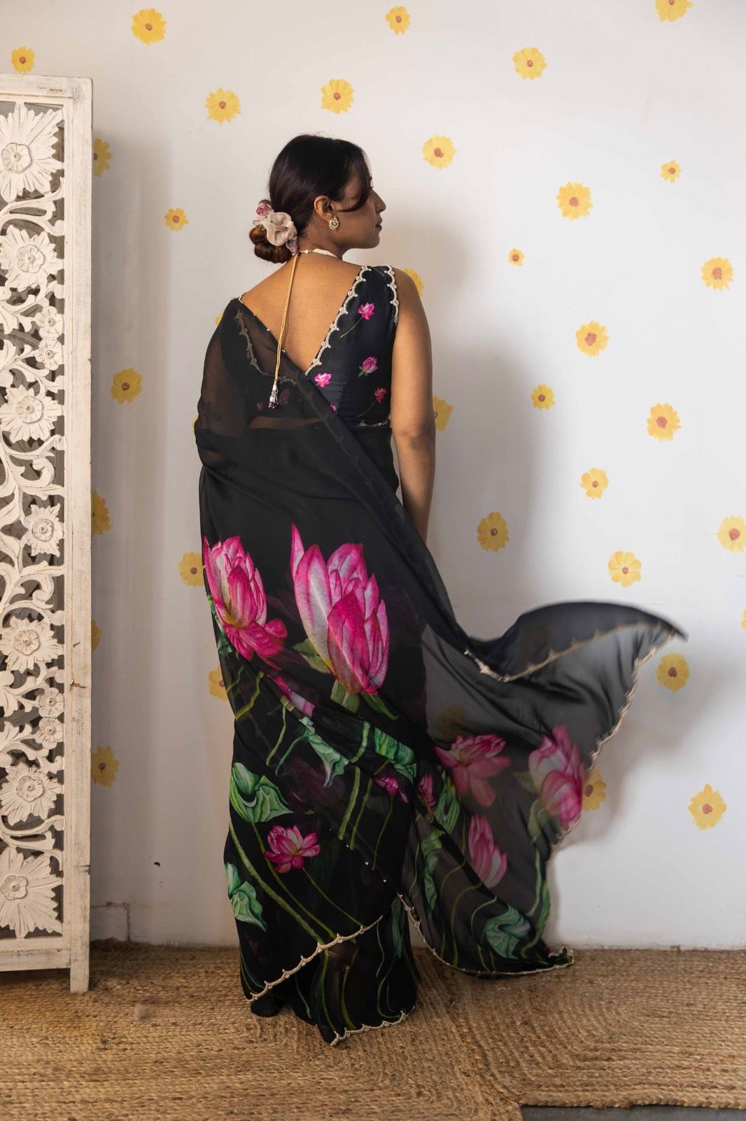 Soft Tabi Organza Floral Saree with Khatali Cut Dana & Moti Work