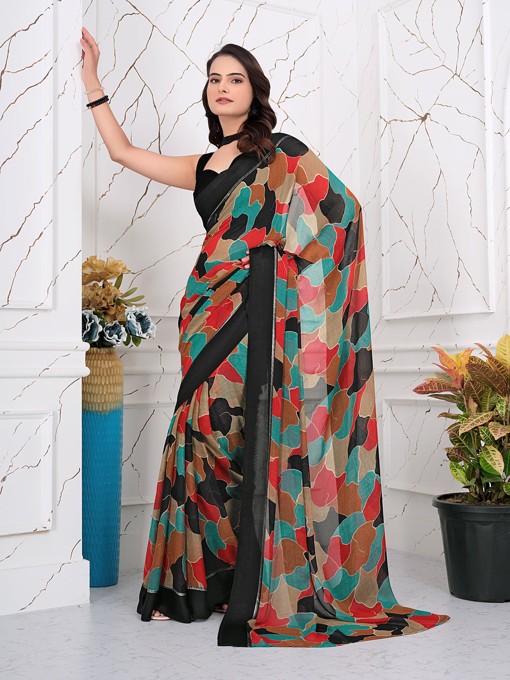 Instant Glam: Pre-Pleated Chiffon & Satin Patta Saree